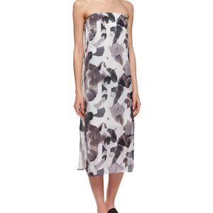 Helmut Lang Crypsis Print Strapless Silk Dress Size 4 Gray Multi